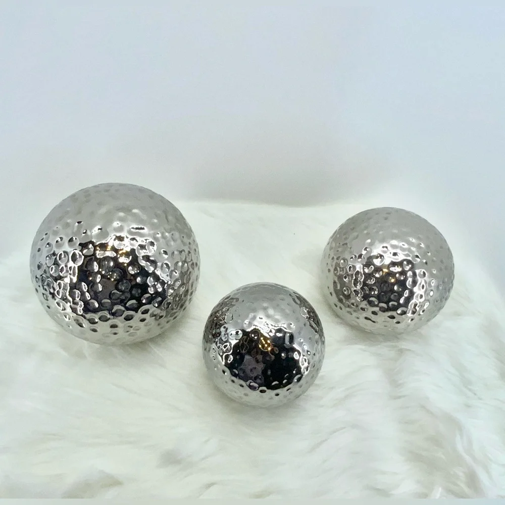 Torre & Tagus Decor Hammered Ceramic Decor Balls, Chrome, Set of Three (3) - Picture 1 of 8